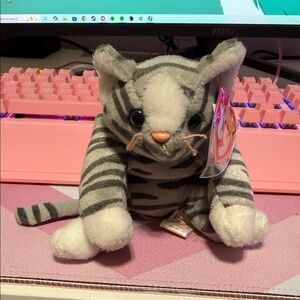 Beanie Baby Prance Gray and White Striped Plush Cat
